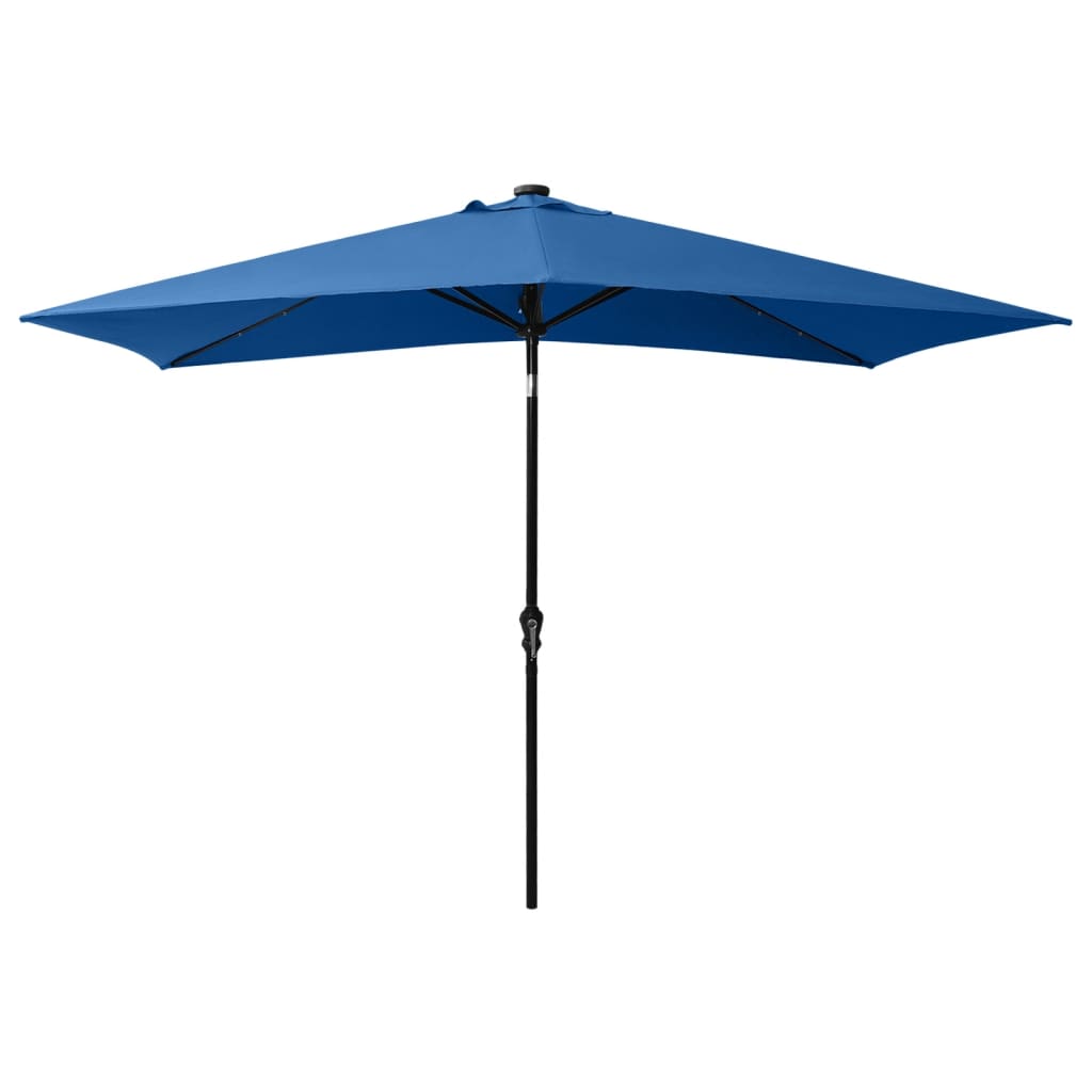 parasol med LED-lys og stålstang 2x3 m azurblå
