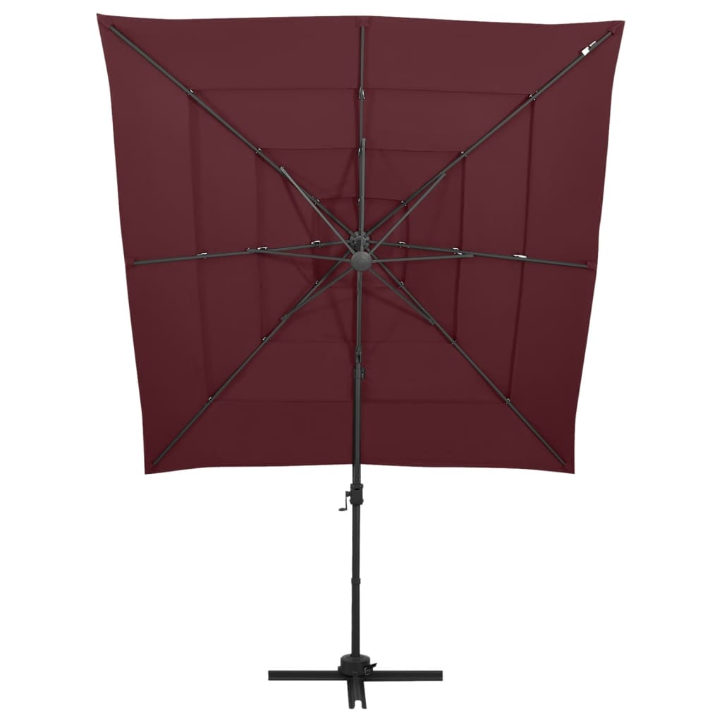 parasol 250x250 cm 4 niveauer aluminiumsstang bordeauxrød