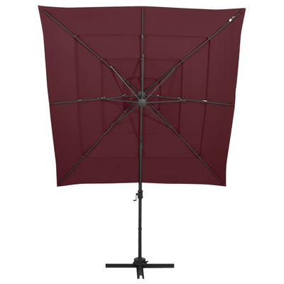 parasol 250x250 cm 4 niveauer aluminiumsstang bordeauxrød