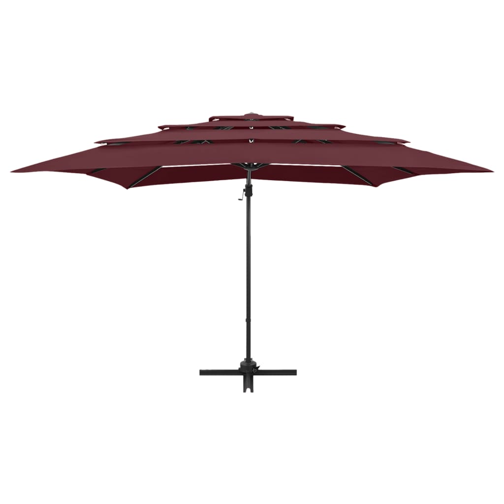 parasol 250x250 cm 4 niveauer aluminiumsstang bordeauxrød