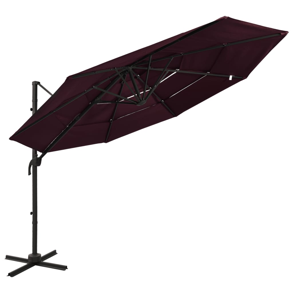 parasol 3x3 m 4 niveauer aluminiumsstang bordeauxrød