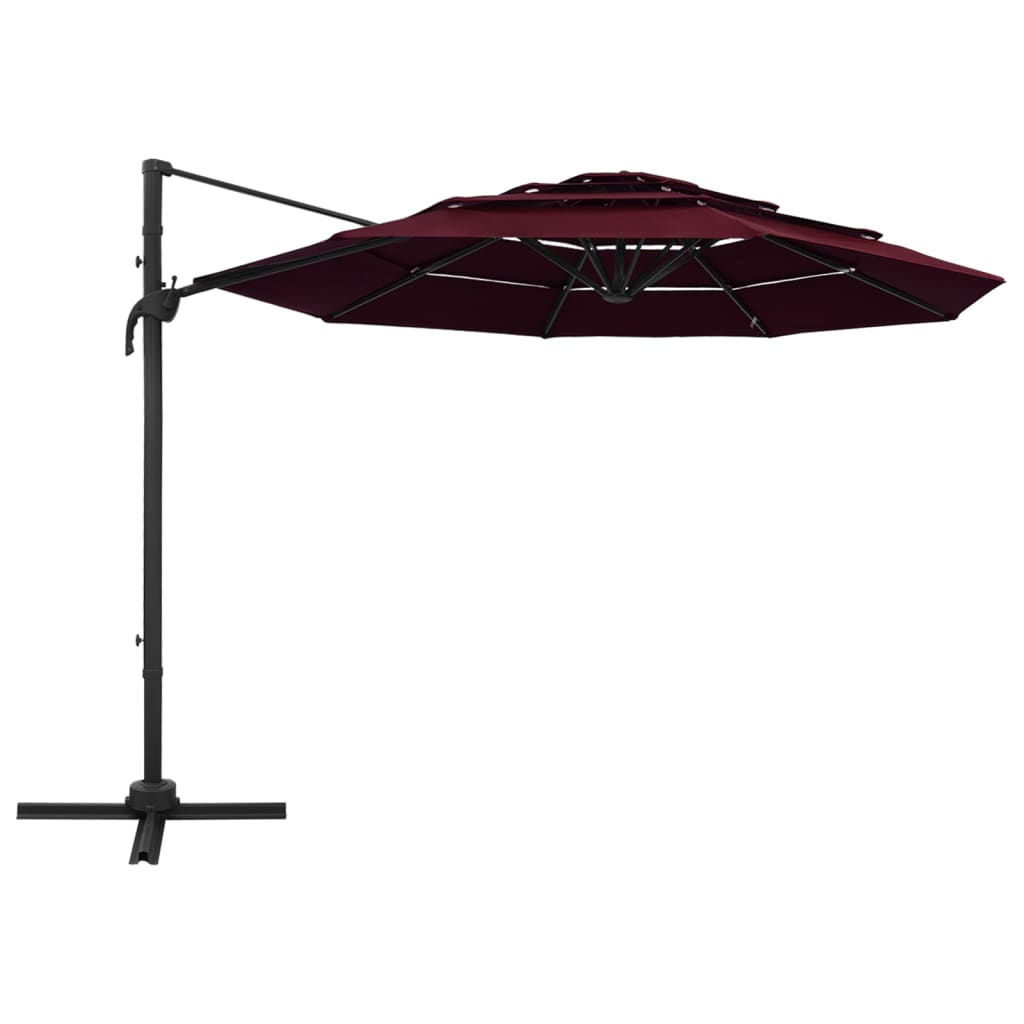 parasol 3x3 m 4 niveauer aluminiumsstang bordeauxrød