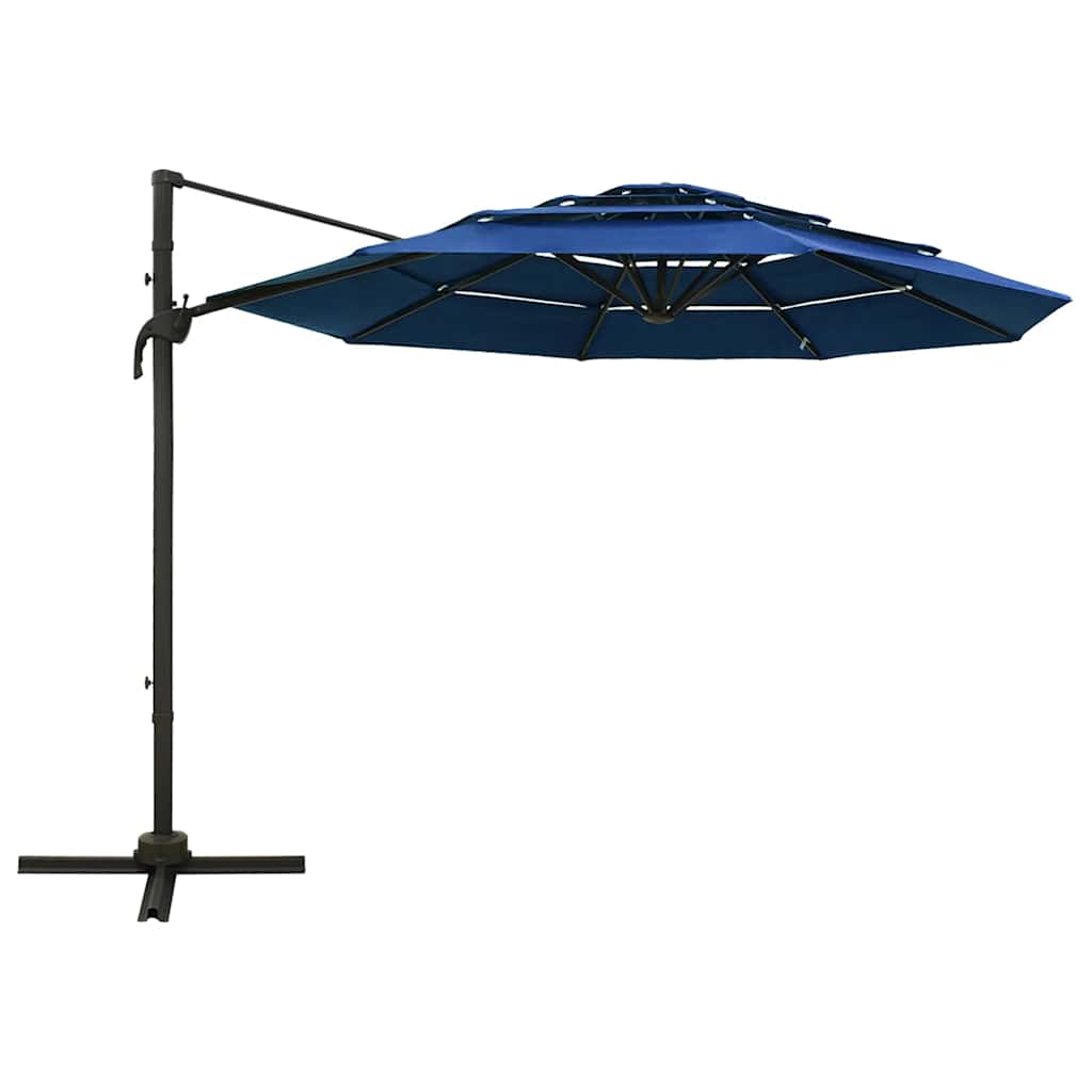 parasol 3x3 m aluminiumsstang 4 niveauer azurblå