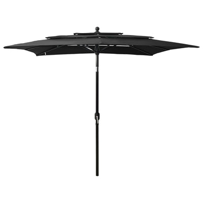 parasol 2,5x2,5 m aluminiumsstang 3 niveauer sort