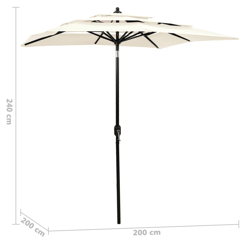 parasol 2x2 m aluminiumsstang 3 niveauer sandfarvet