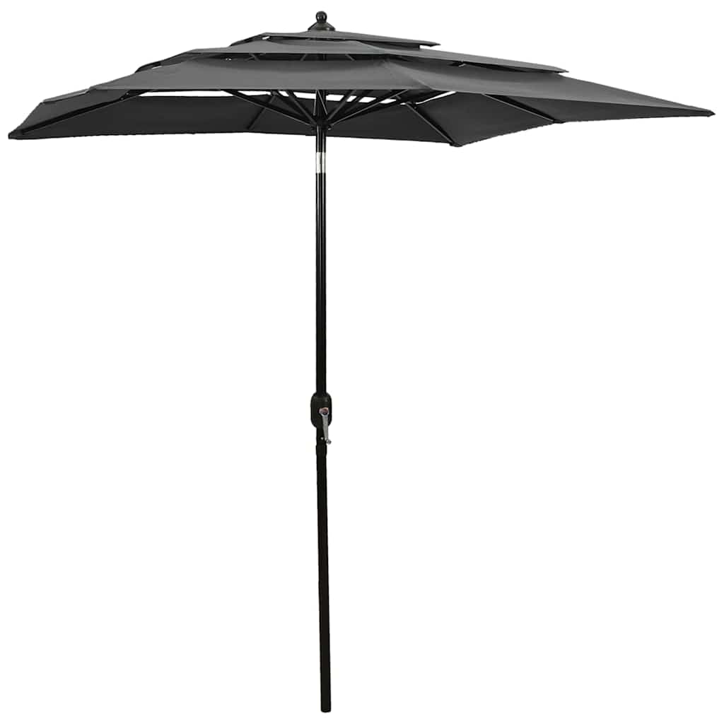 parasol 2x2 m aluminiumsstang 3 niveauer antracitgrå