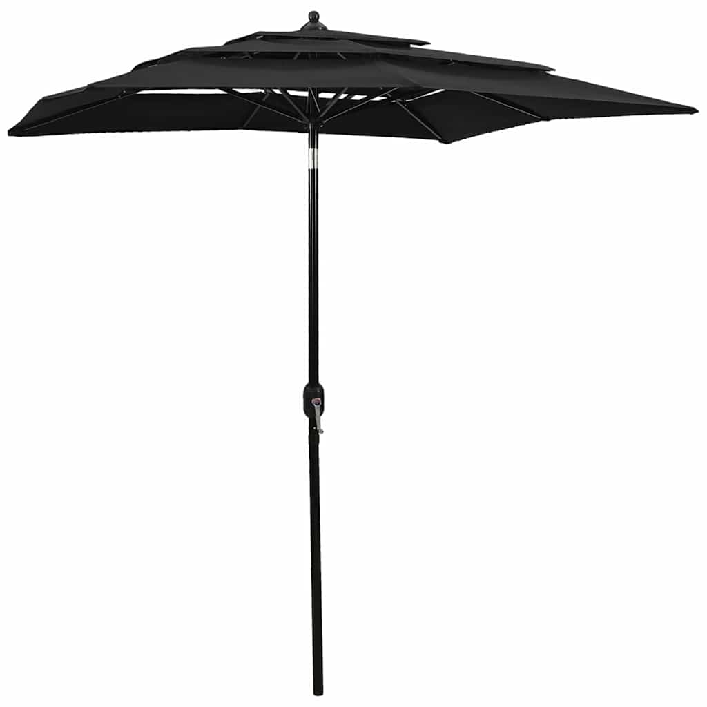 parasol 2x2 m aluminiumsstang 3 niveauer sort