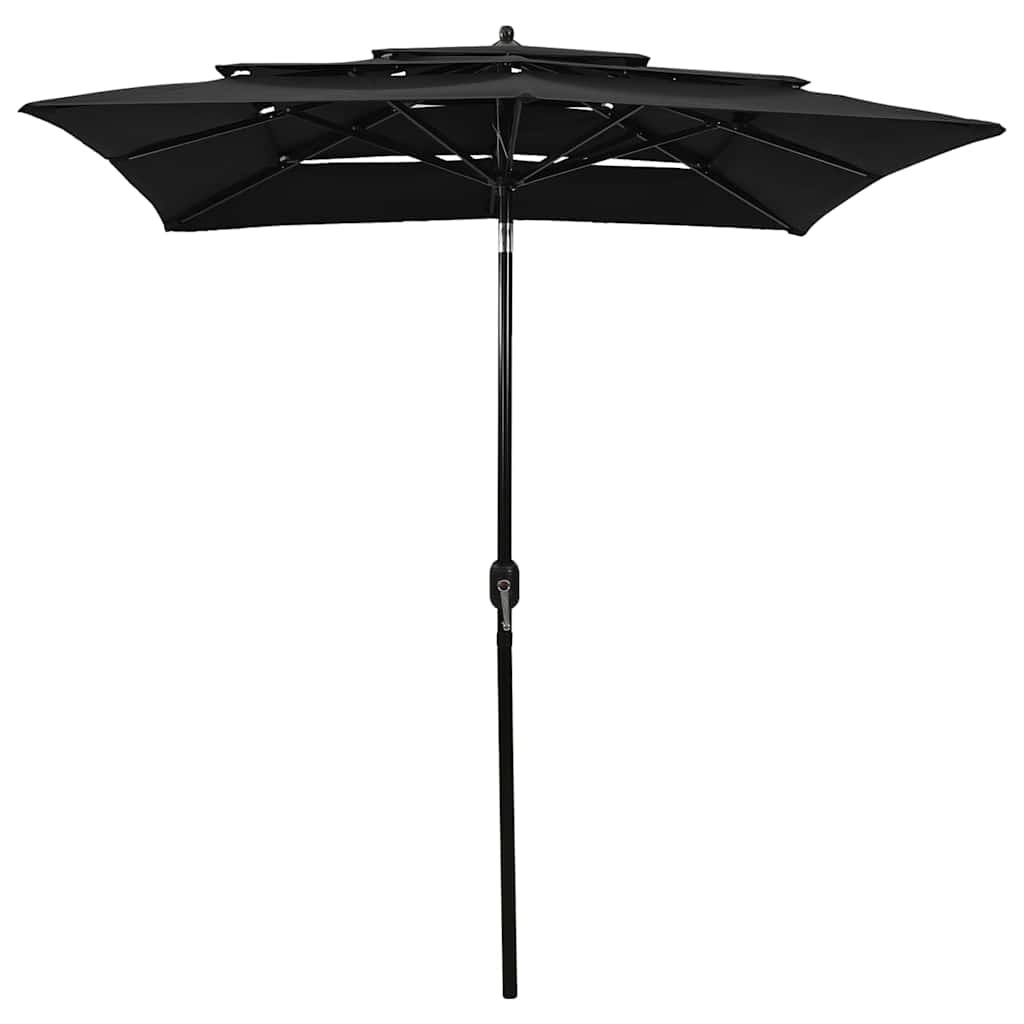 parasol 2x2 m aluminiumsstang 3 niveauer sort