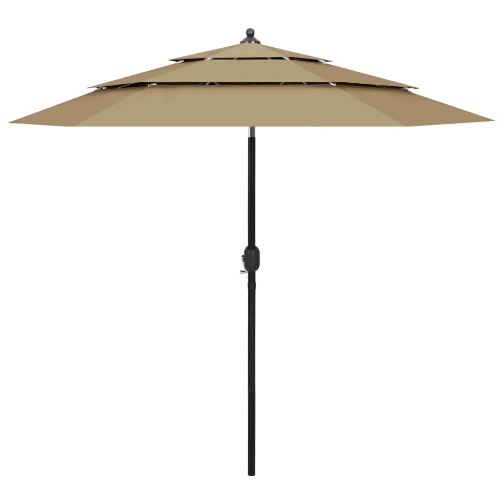 parasol 2,5 m aluminiumsstang 3 niveauer gråbrun