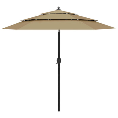 parasol 2,5 m aluminiumsstang 3 niveauer gråbrun