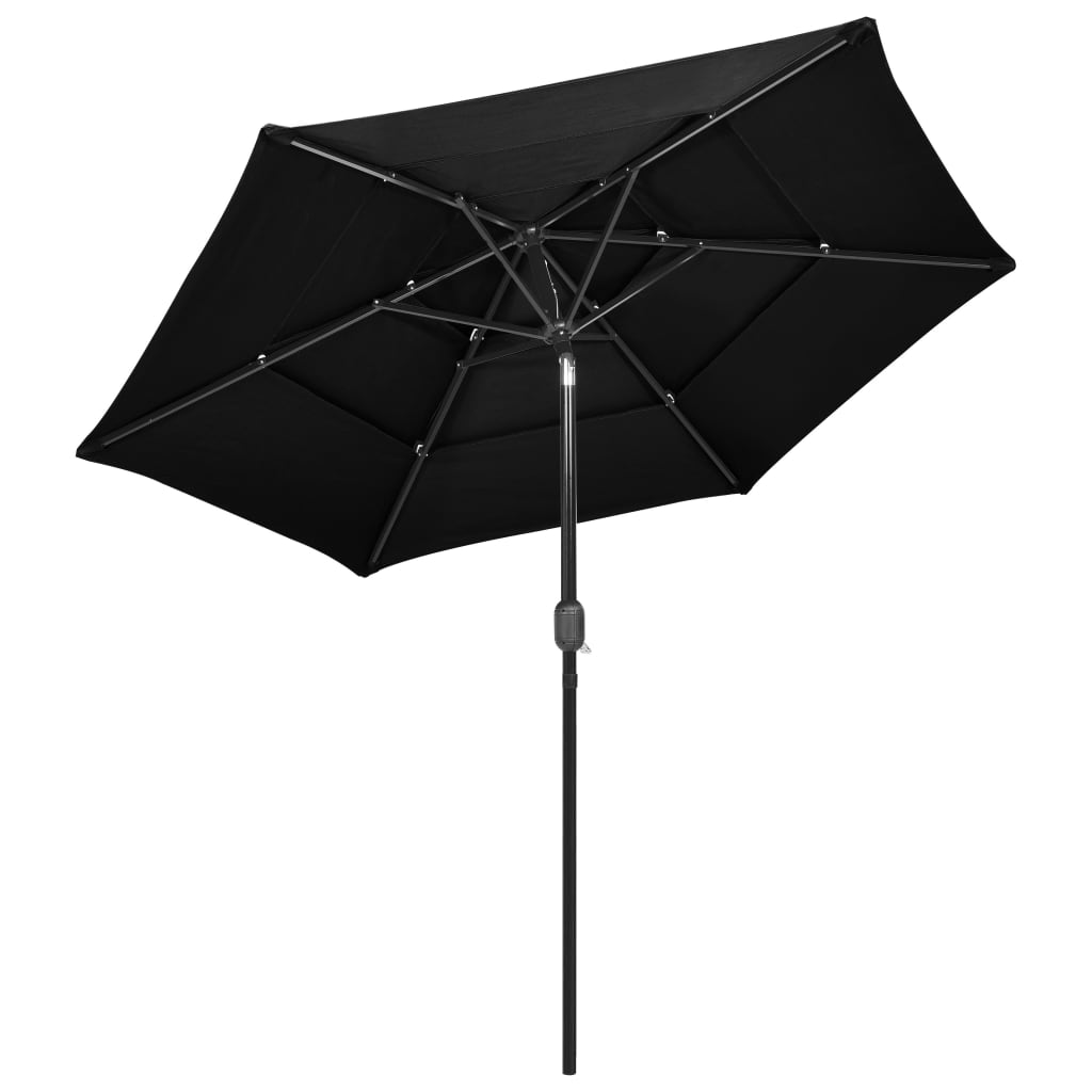parasol 2,5 m aluminiumsstang 3 niveauer sort