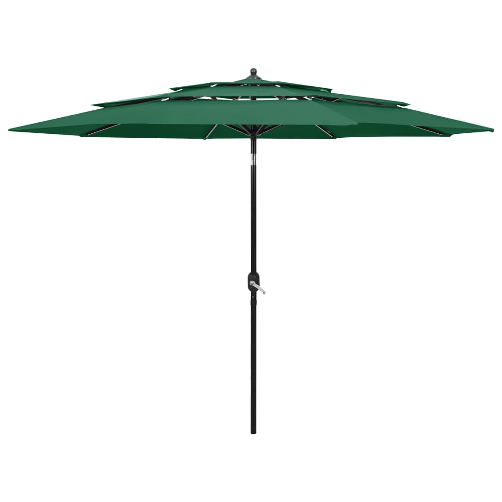 parasol 3 m aluminiumsstang 3 niveauer grøn