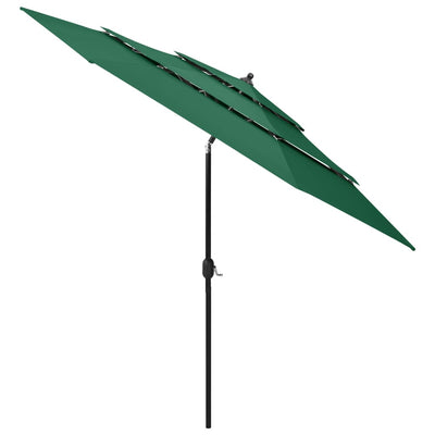 parasol 3 m aluminiumsstang 3 niveauer grøn