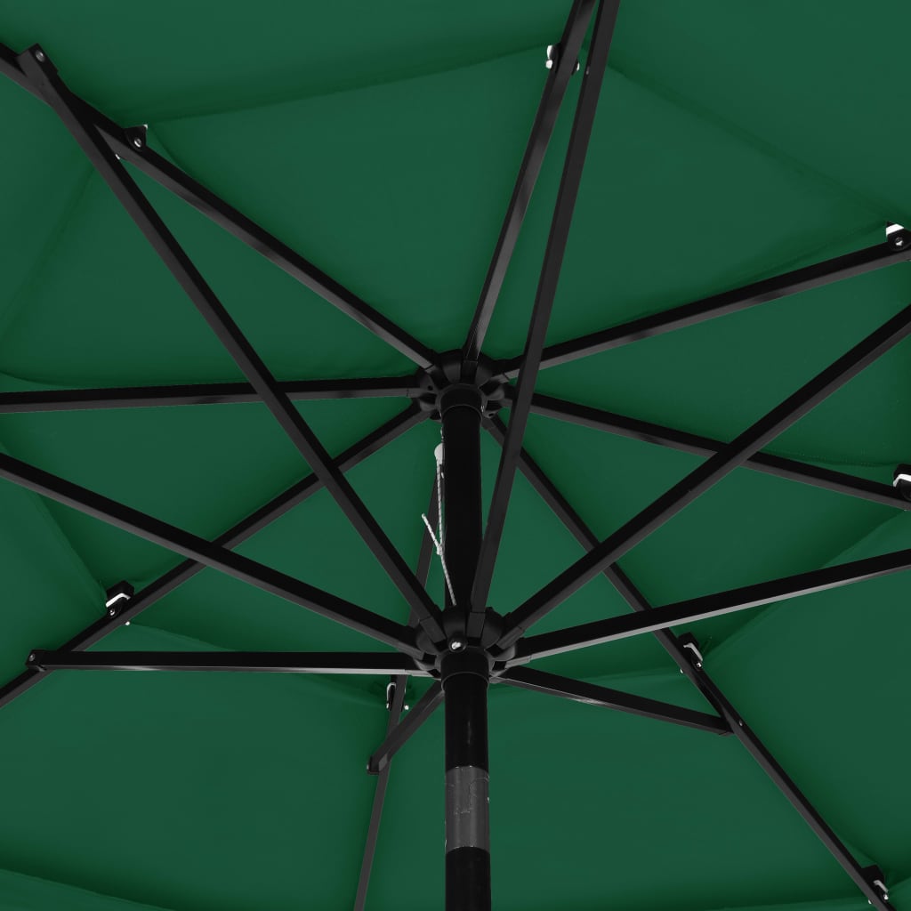 parasol 3 m aluminiumsstang 3 niveauer grøn