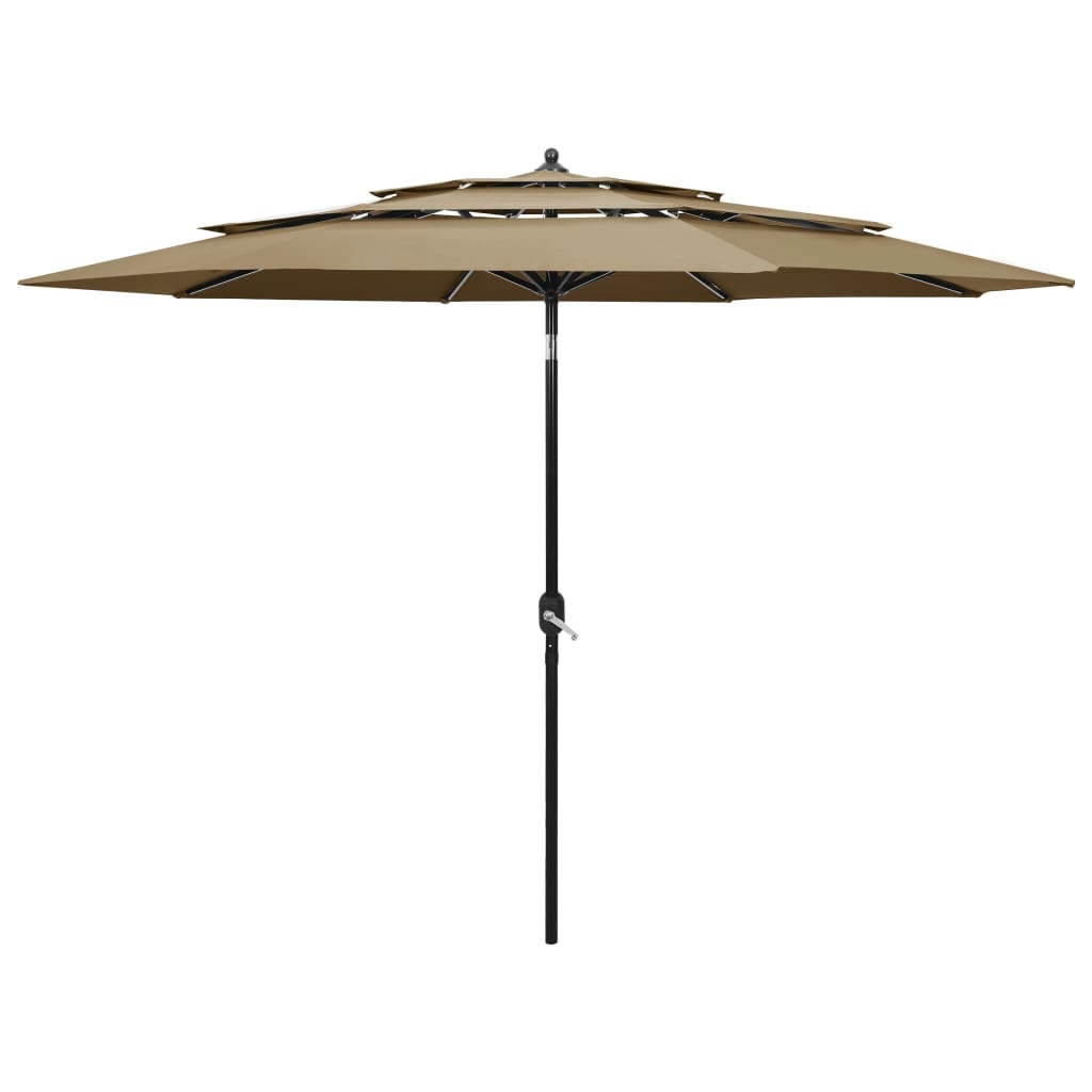 parasol med aluminiumsstang 3 m 3 niveauer gråbrun