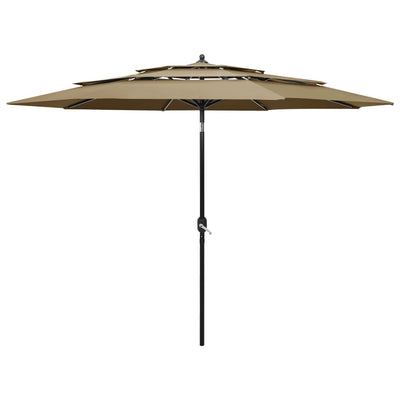 parasol med aluminiumsstang 3 m 3 niveauer gråbrun
