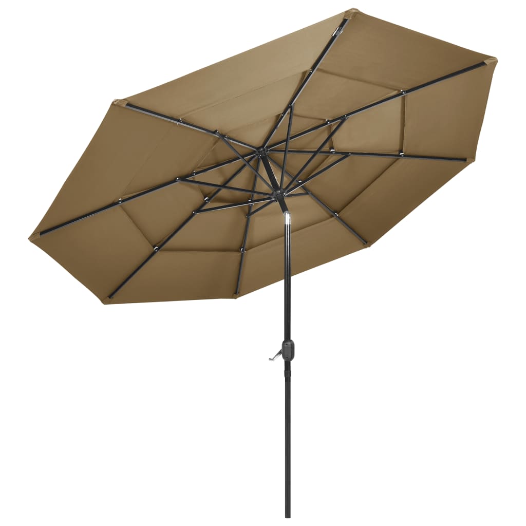 parasol med aluminiumsstang 3 m 3 niveauer gråbrun