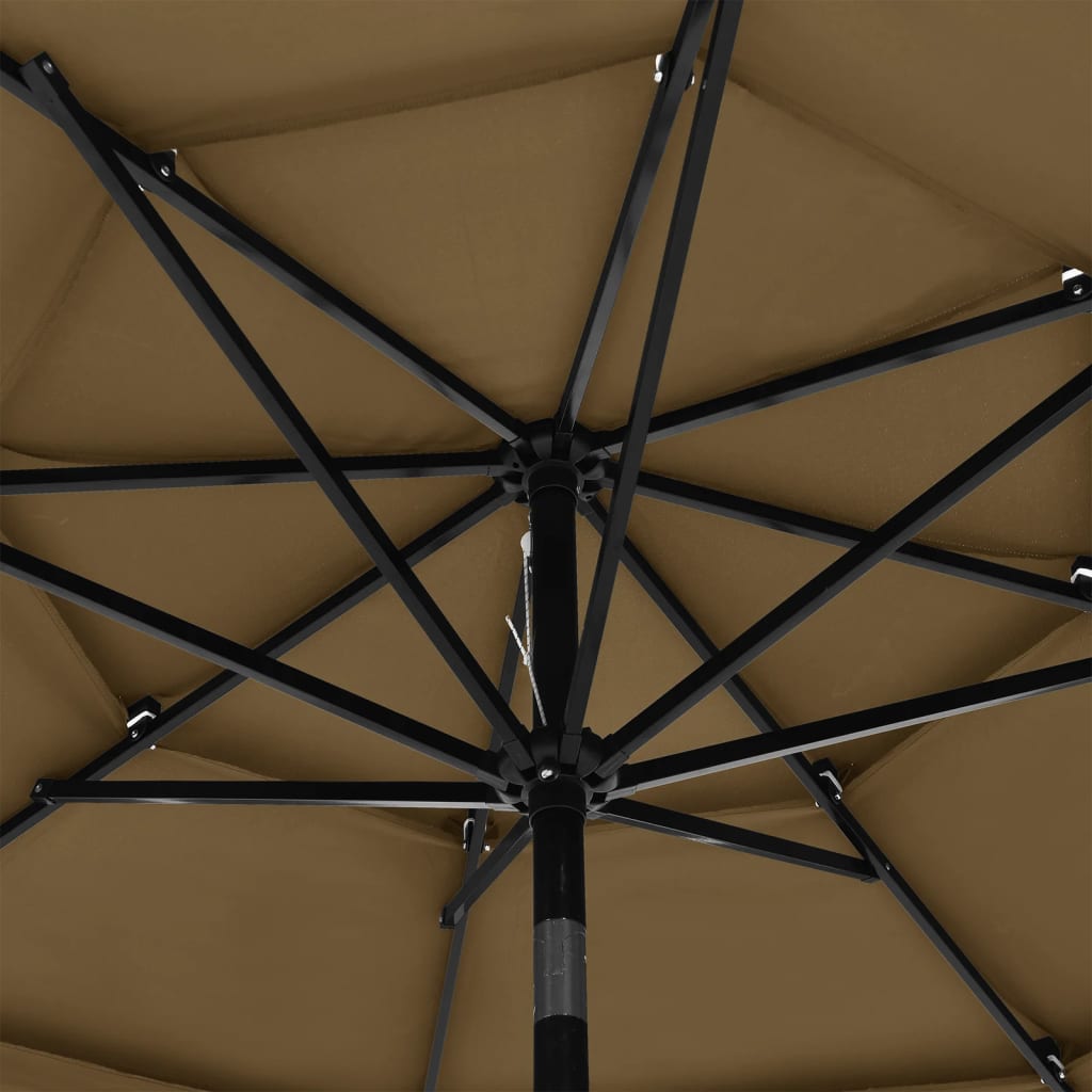 parasol med aluminiumsstang 3 m 3 niveauer gråbrun