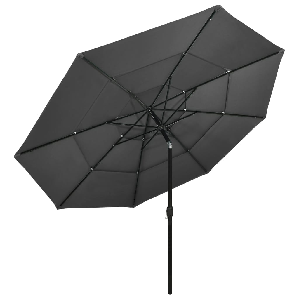 parasol med aluminiumsstang 3,5 m 3 niveauer antracitgrå