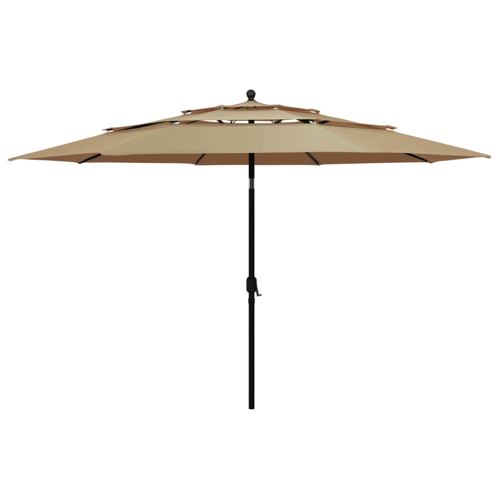 parasol med aluminiumsstang 3,5 m 3 niveauer gråbrun