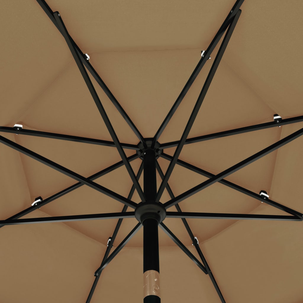 parasol med aluminiumsstang 3,5 m 3 niveauer gråbrun
