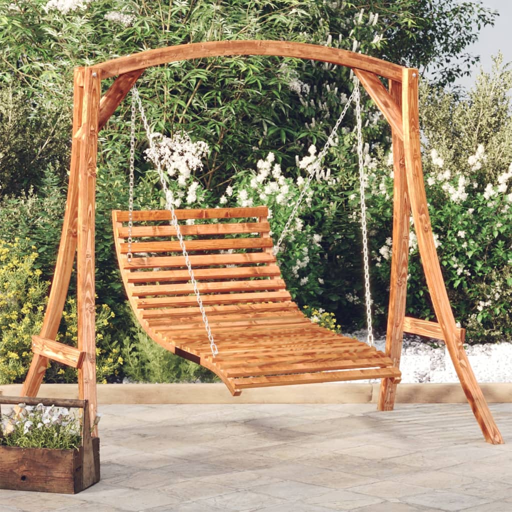 gyngeseng 115x147x46 cm massivt bøjet træ med teakfinish
