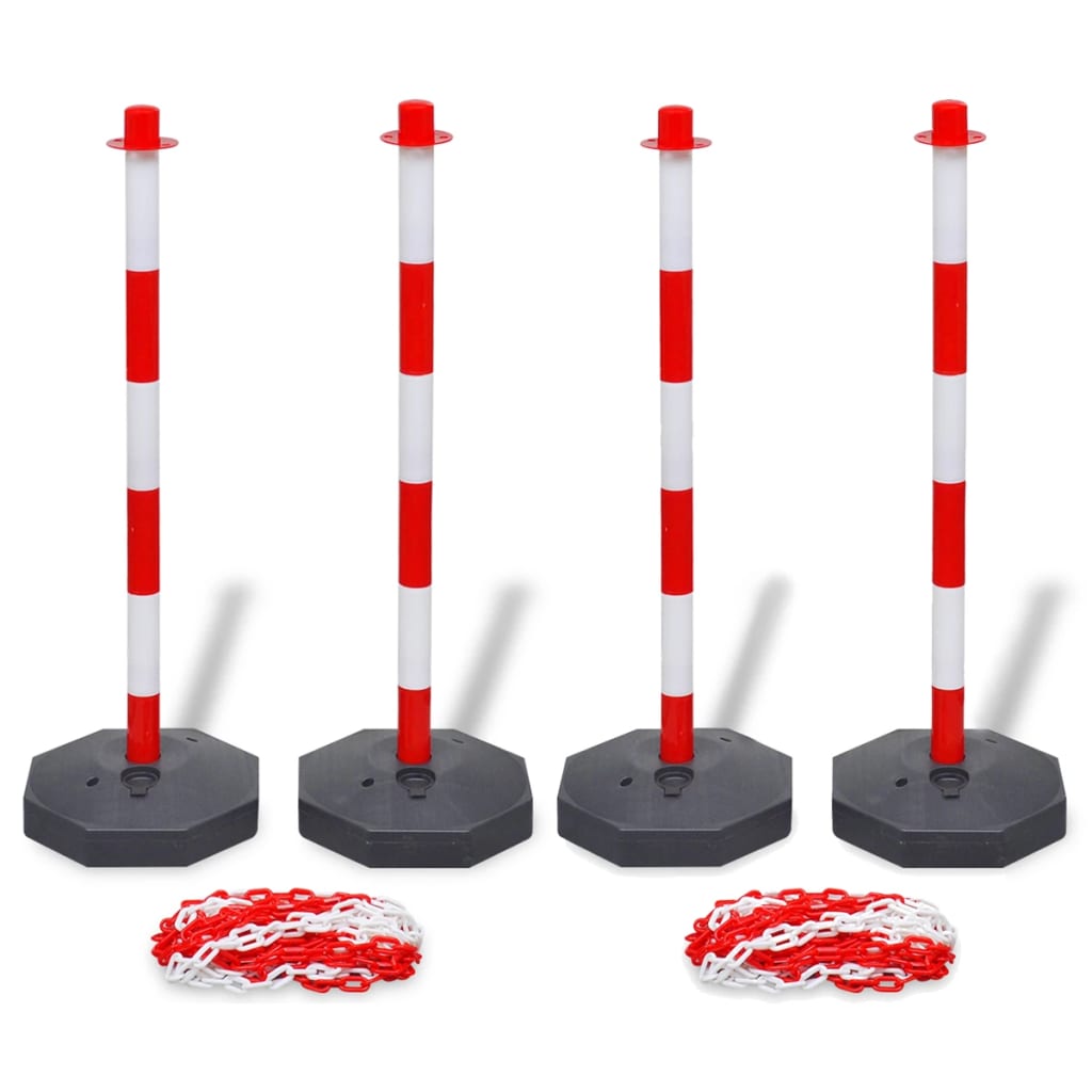 sæt med 4 trafikpæle og 2 plastikkæder på 10 m hver