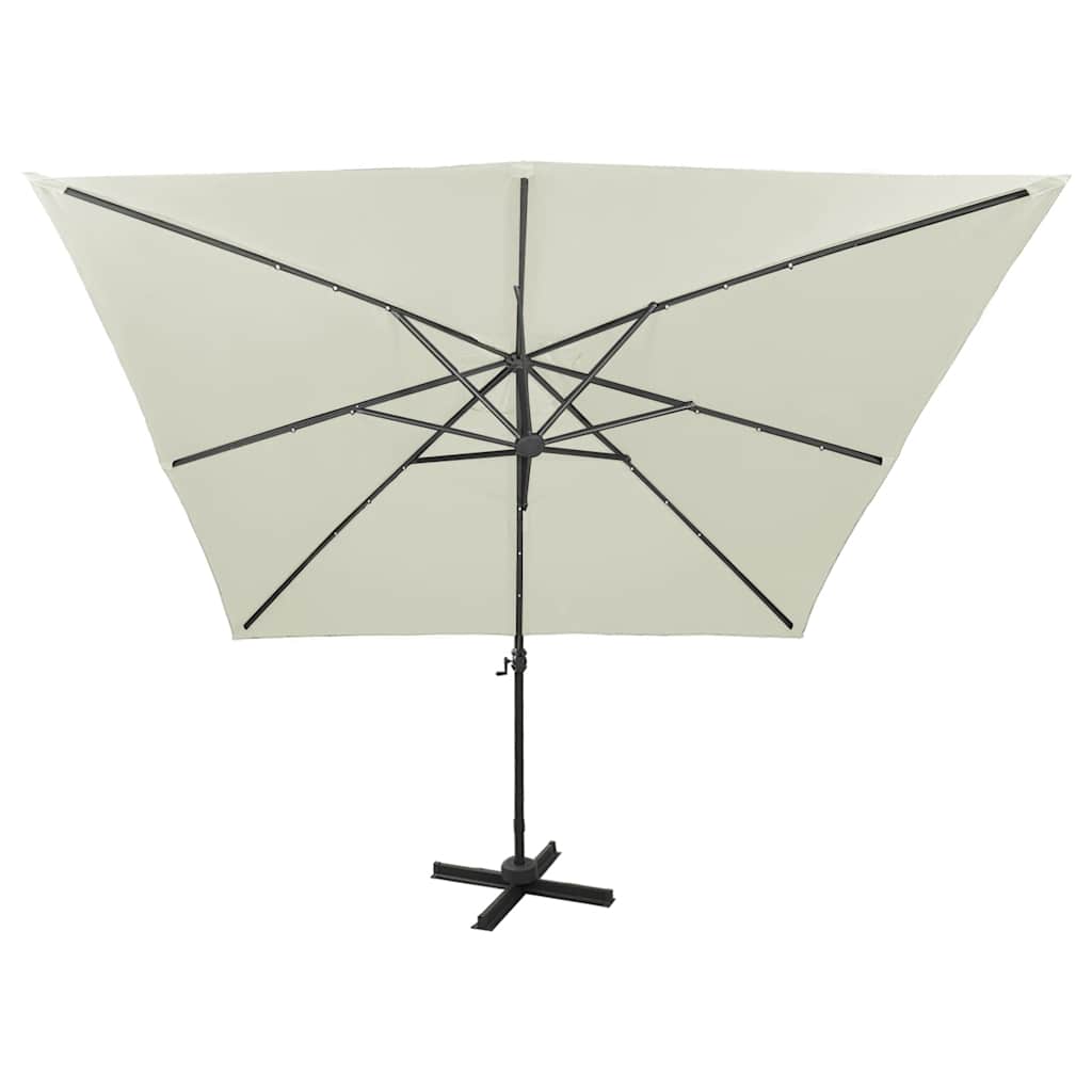 hængeparasol med stang og LED-lys 300 cm sandfarvet