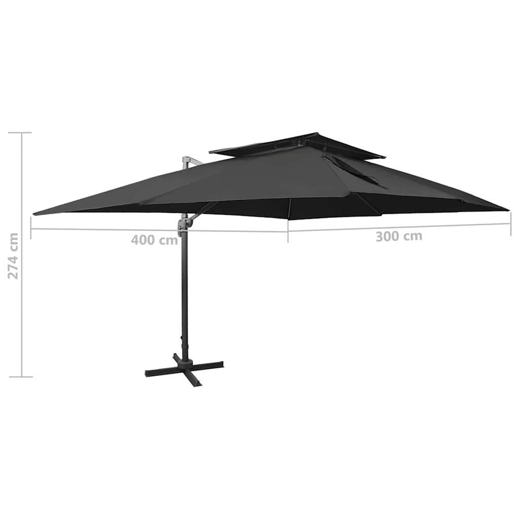 fritstående haveparasol med dobbelt top sort 400x300 cm