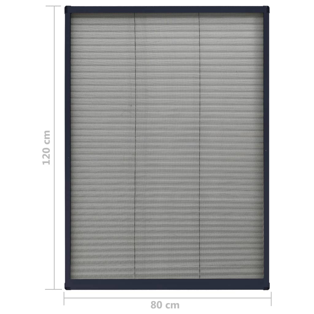 plisseret insektnet til vinduer 80x120 cm aluminium antracitgrå