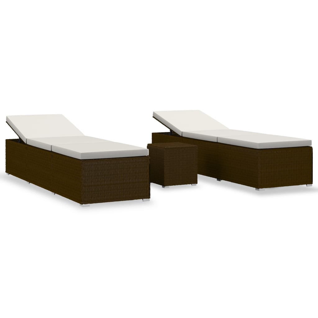 liggestole 3 dele med tebord polyrattan brun