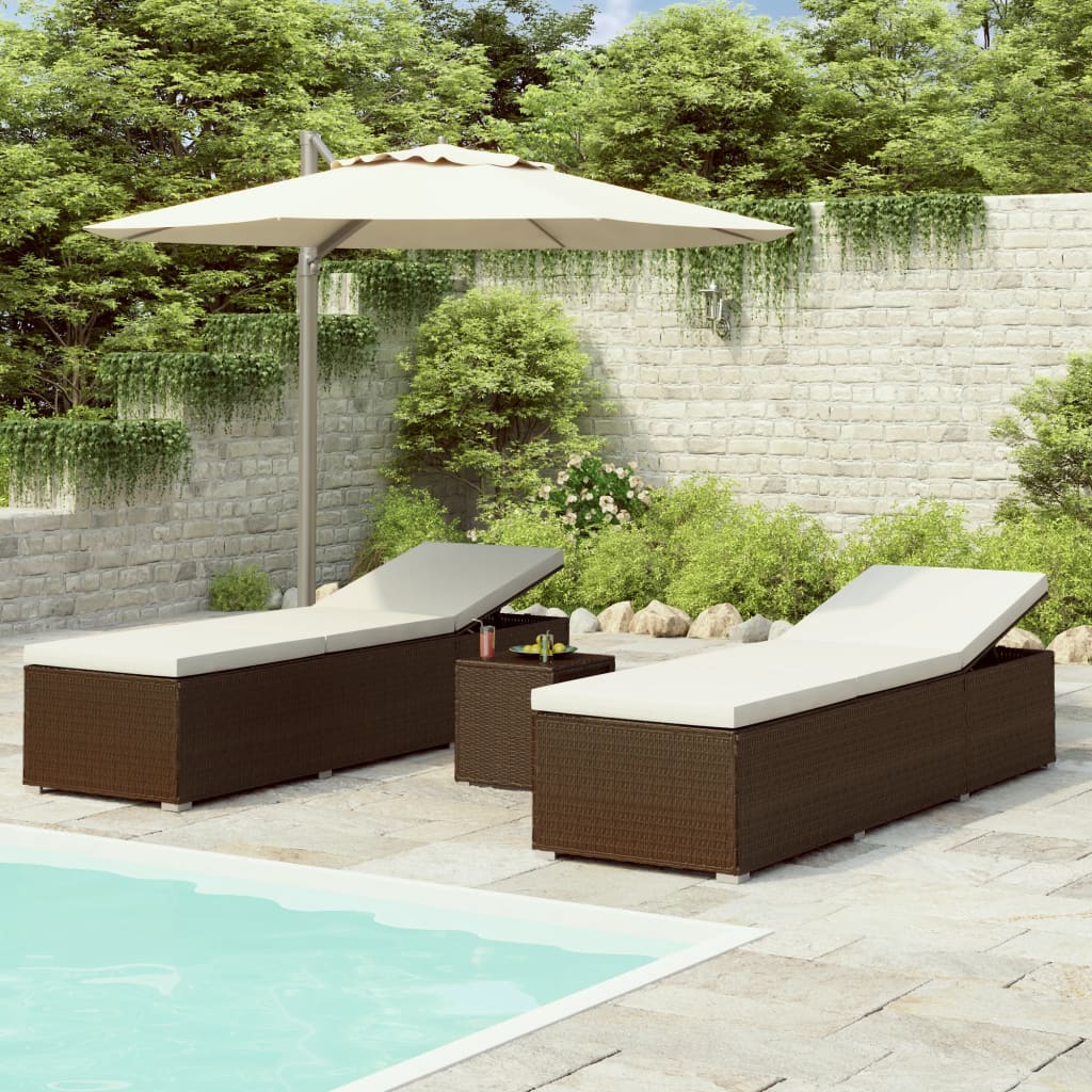 liggestole 3 dele med tebord polyrattan brun