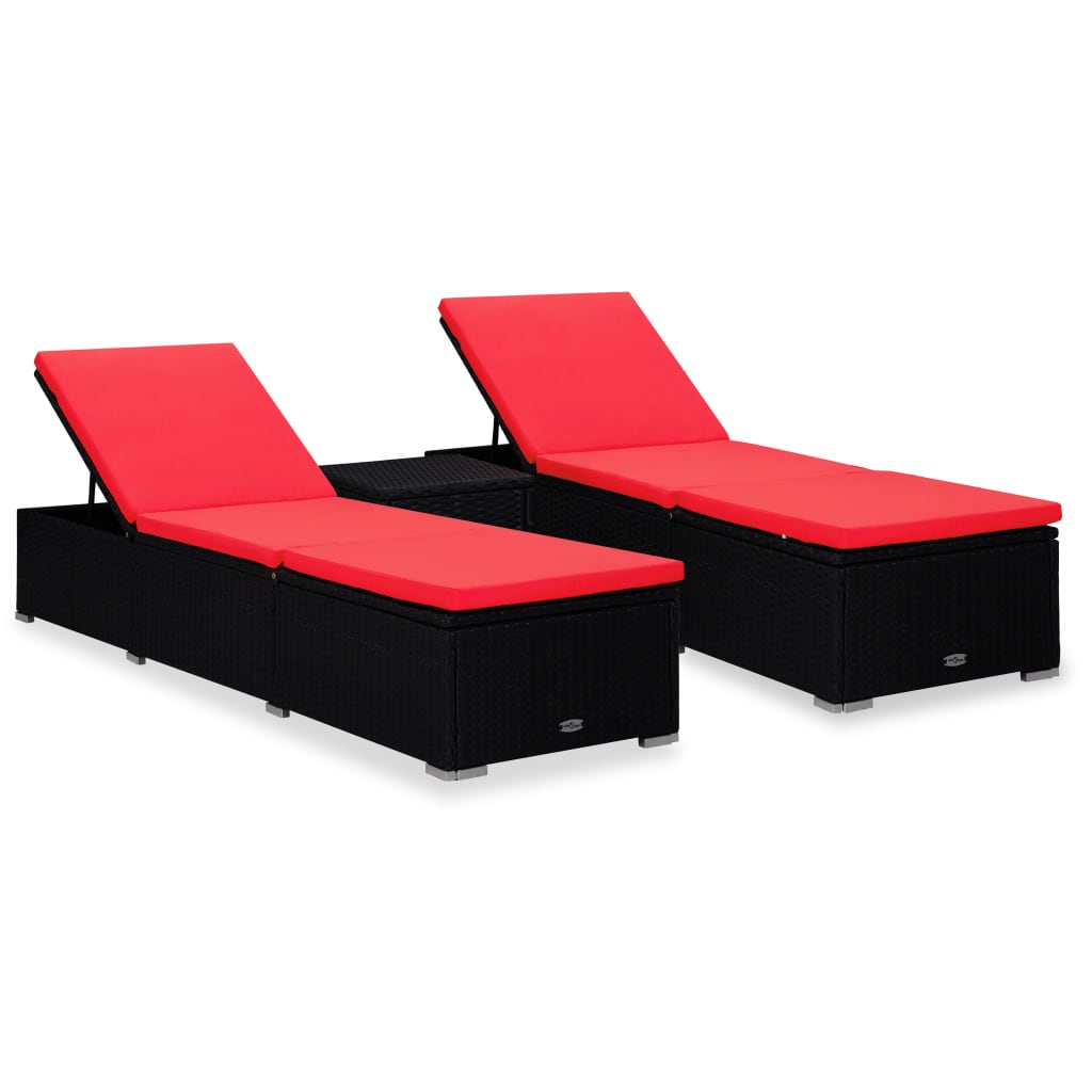 liggestole med tebord 3 dele polyrattan sort