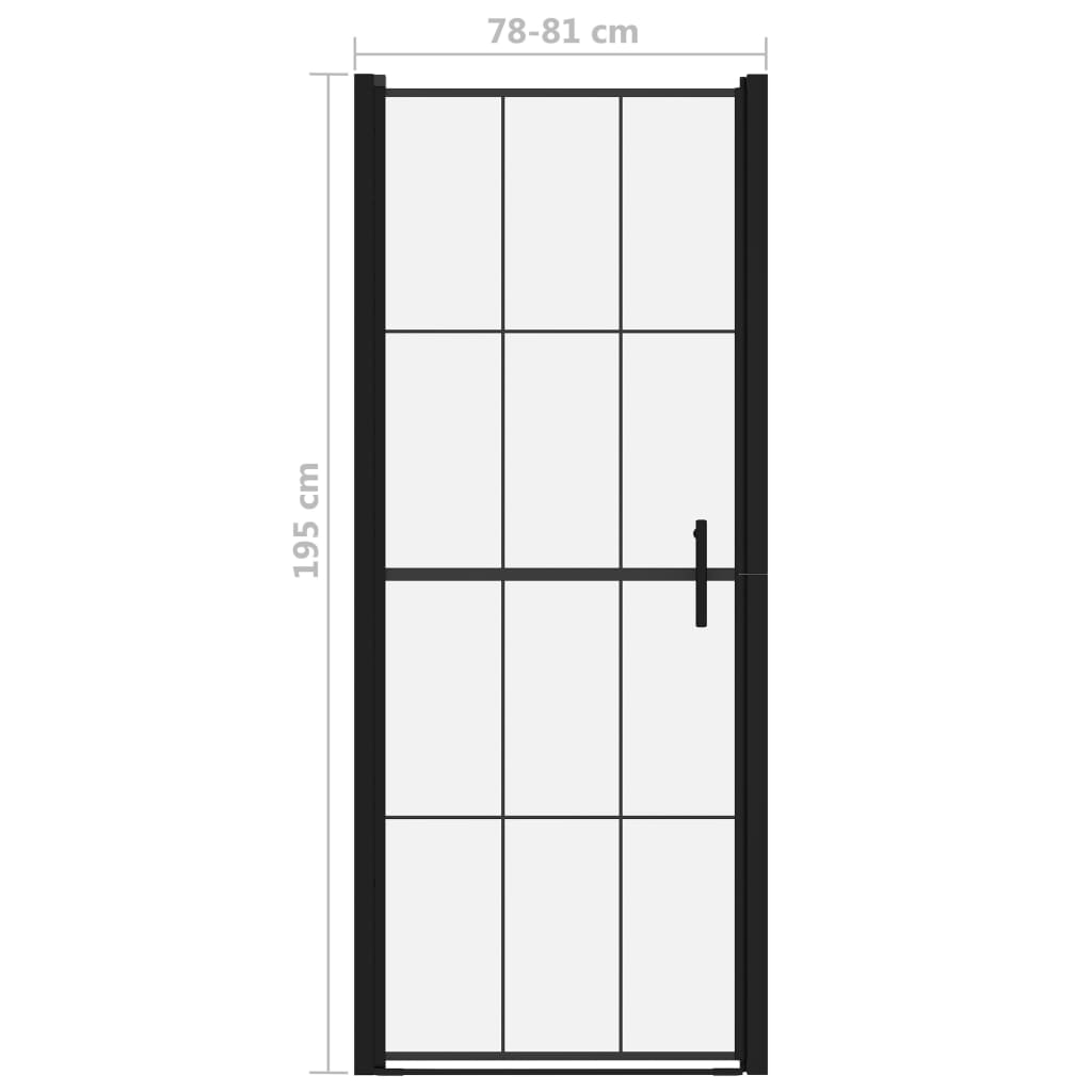 brusedør 81 x 195 cm hærdet glas sort