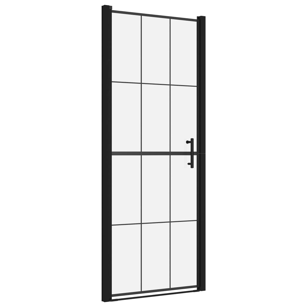 brusedør 91 x 195 cm hærdet glas sort