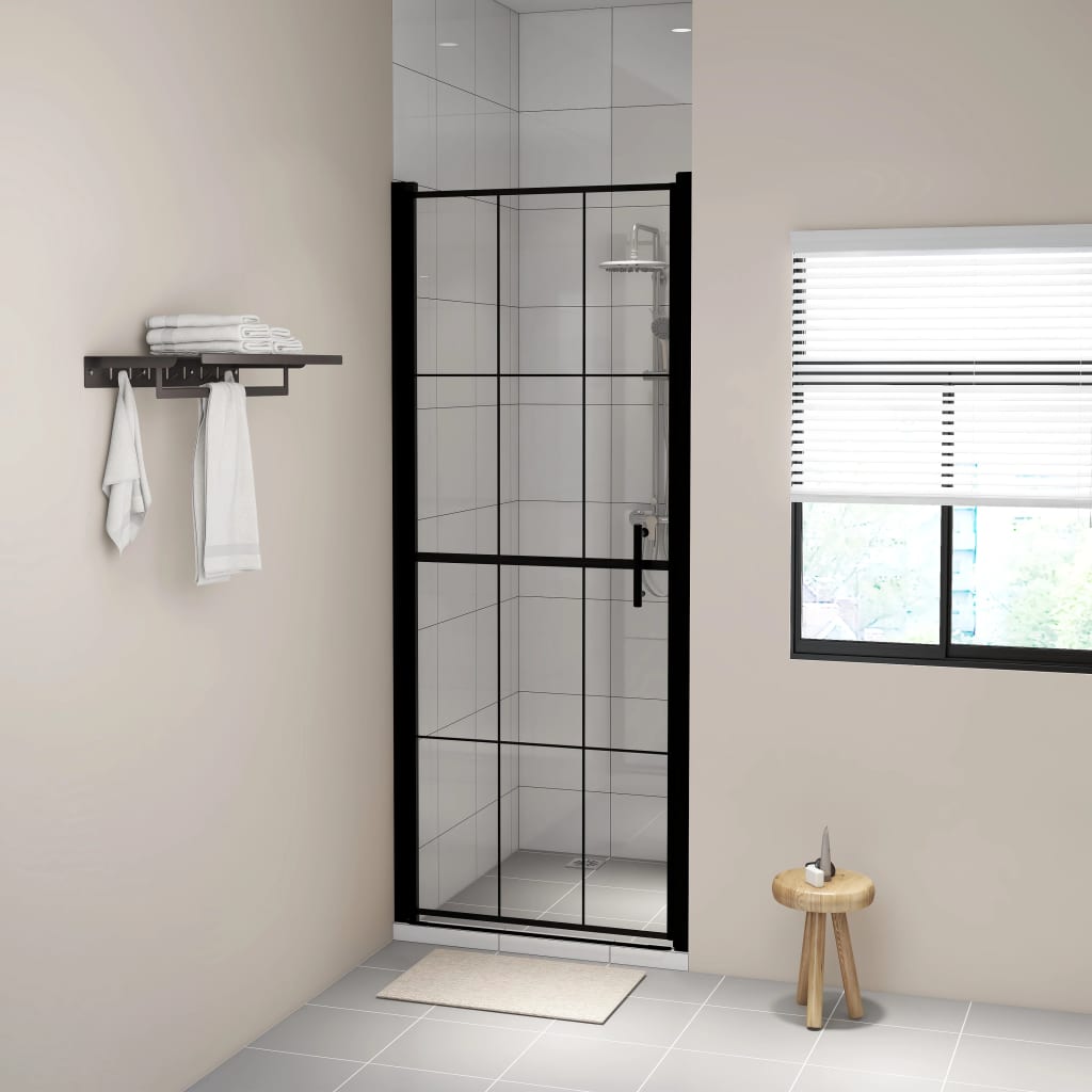 brusedør 91 x 195 cm hærdet glas sort