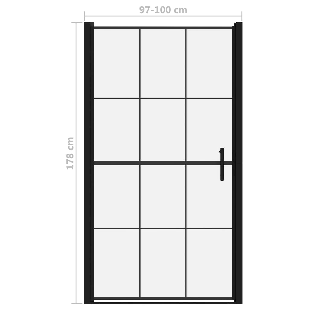 brusedør 100x178 cm hærdet glas sort