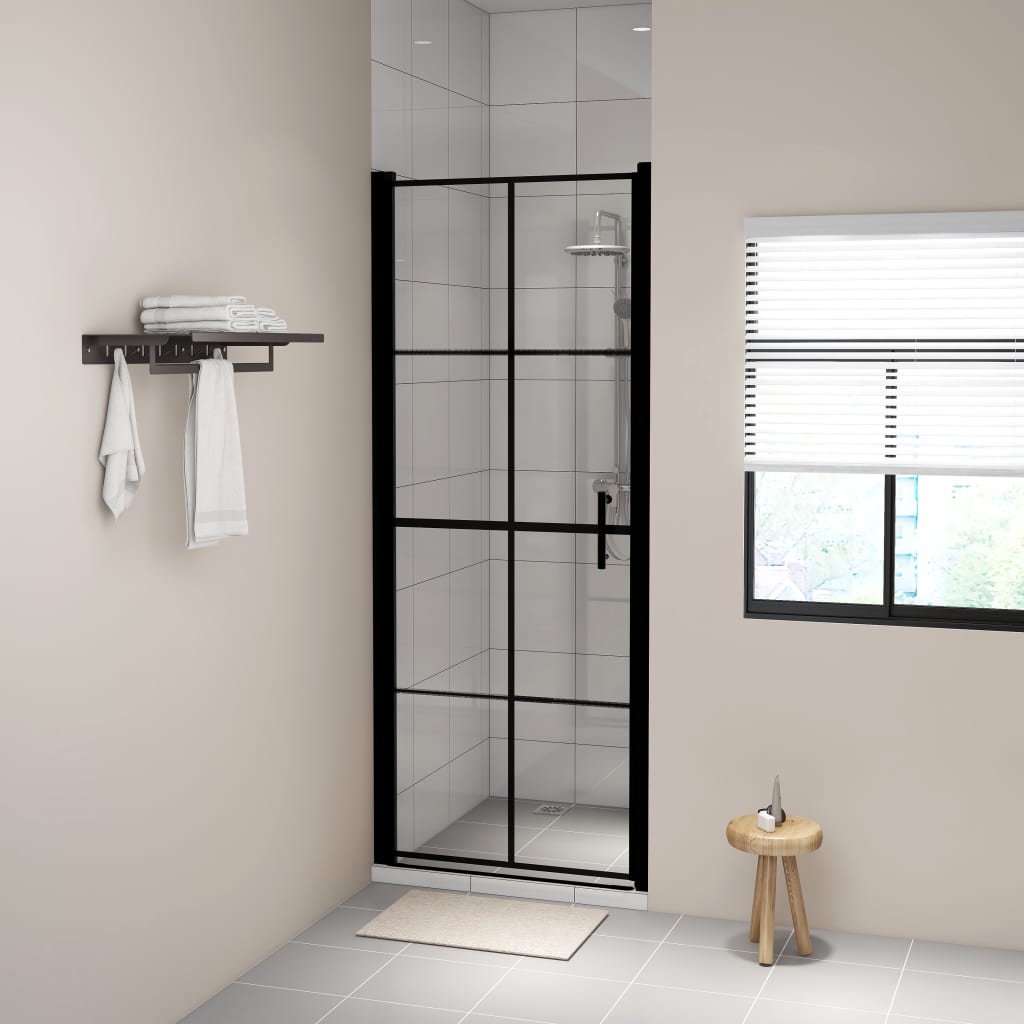brusedør 81x195 cm hærdet glas sort