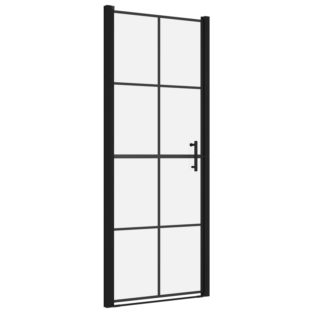 brusedør 91 x 195 cm hærdet glas sort