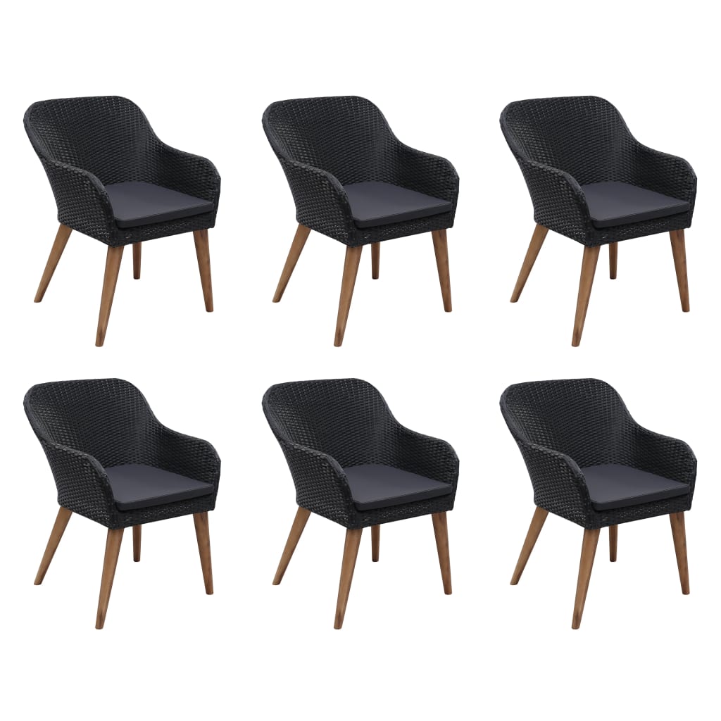 udendørs spisebordssæt 7 dele med hynder polyrattan sort
