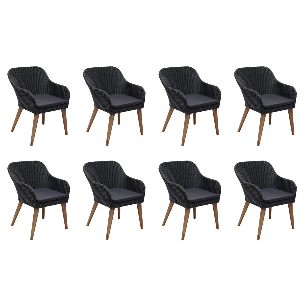 udendørs spisebordssæt 9 dele med hynder polyrattan sort
