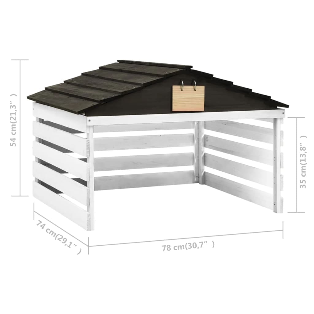skur til robotplæneklipper 78x74x54 cm fyrretræ sort og hvid