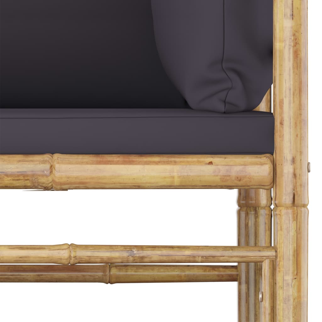 loungesæt til haven 3 dele med mørkegrå hynder bambus
