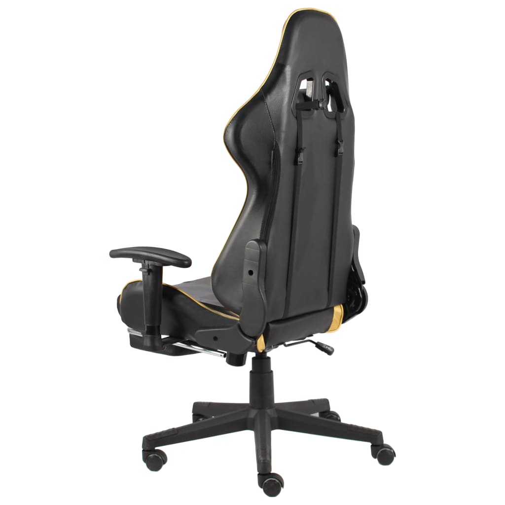 drejelig gamingstol med fodstøtte PVC guldfarvet