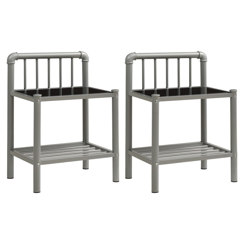 sengeskabe 2 stk. metal og glas grå og sort