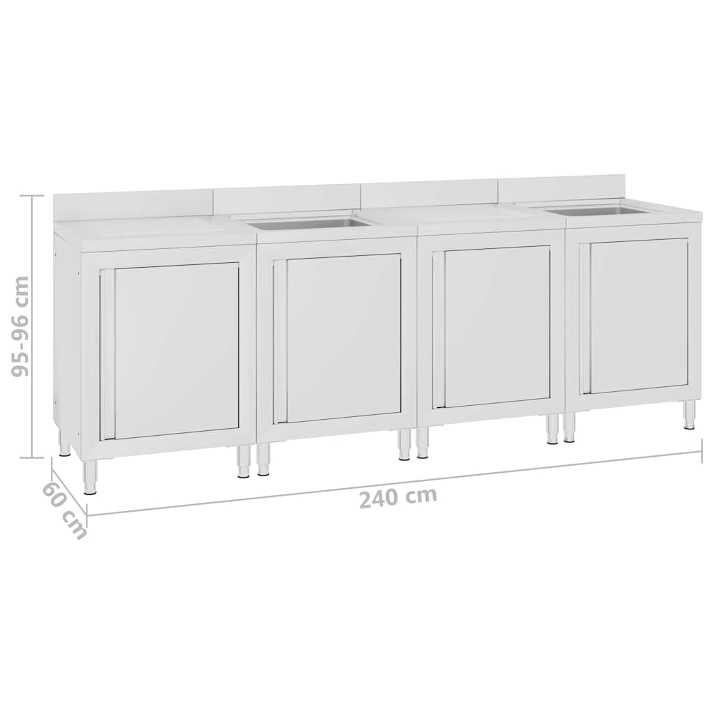 kommerciel køkkenvask med skab 240x60x96 cm rustfrit stål