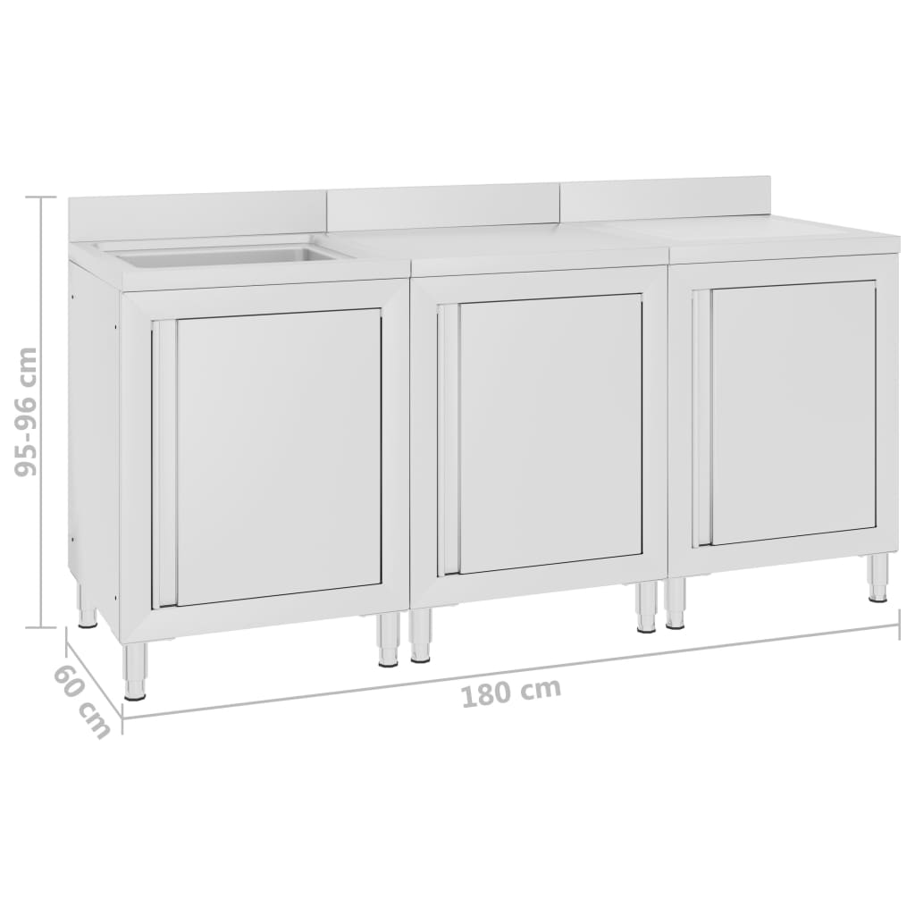 kommerciel køkkenvask med skab 180x60x96 cm rustfrit stål
