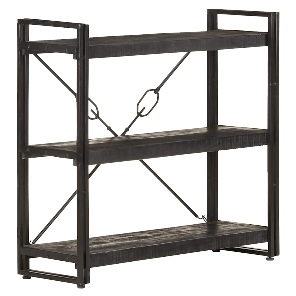 bogreol m. 3 hylder 90x30x80 cm massivt mangotræ sort