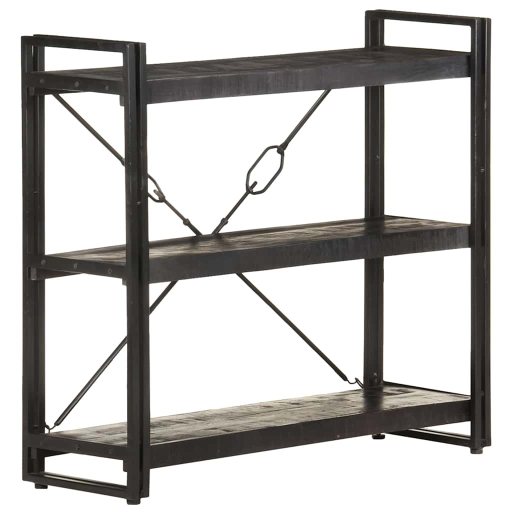 bogreol m. 3 hylder 90x30x80 cm massivt mangotræ sort