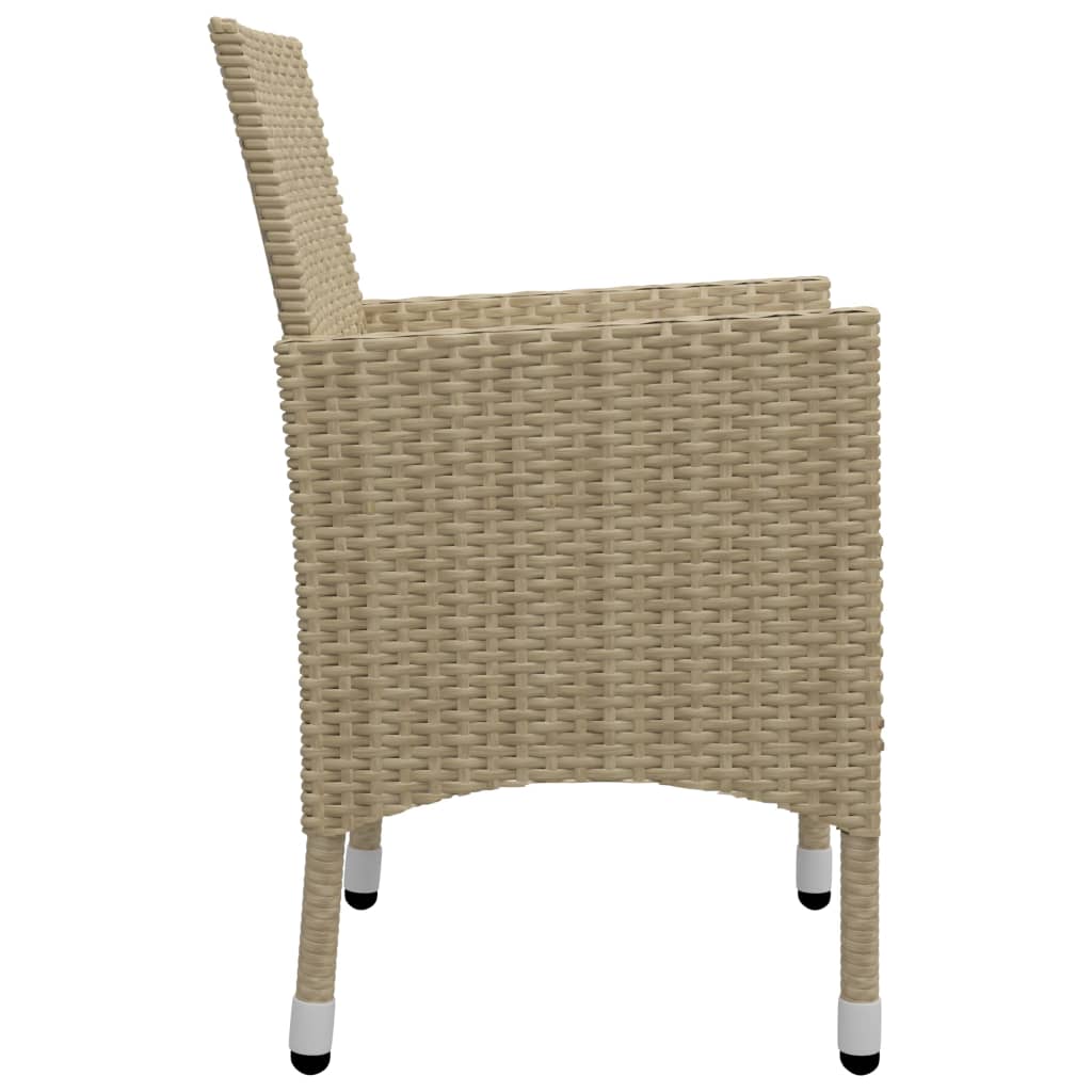 spisebordssæt til haven 3 dele polyrattan og glas beige